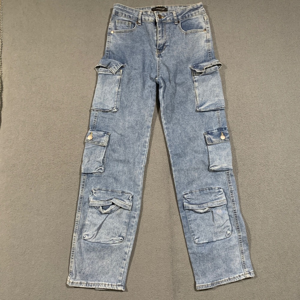 Between Us Cargo Jeans Women 7 Light Wash Multi Pocket Utility Streetwear Y2K